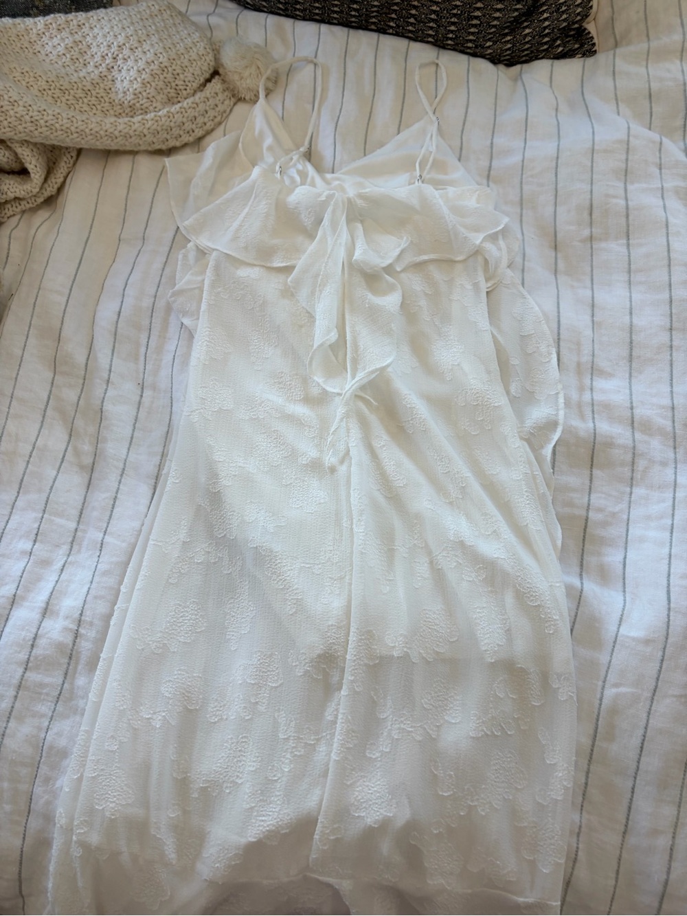 White Ruffled Lace Slip Dress – Elegant Spaghetti-Strap Midi - Picture 3 of 6